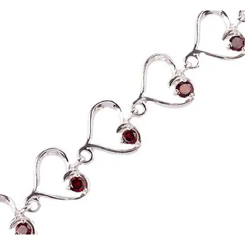 Náramek granát - stříbrný náramek - srdce (4372) povrchová úprava: zlacené