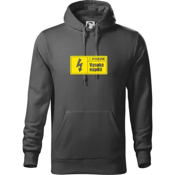 Pánská mikina Pozor vysoké napětí - Mikina pánská Cape s kapucí - 5XL ( Ocelově šedá )