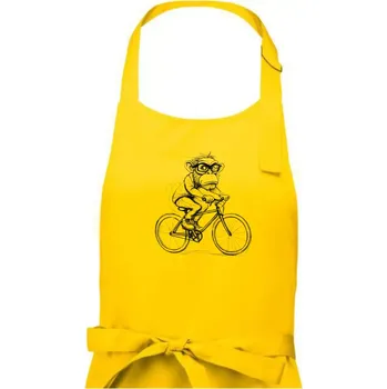 Kuchyňská zástěra Opice s brýlemi na kole - Pánská zástěra na vaření - Univerzální velikost ( Žlutá )