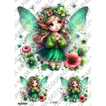 Umělecký papír Rýžový a soft papír na decoupage - Víla zelená - KB01550 Materiál: Soft, Rozměr: A4