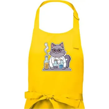 Kuchyňská zástěra Kočka chemik - Dámská zástěra na vaření - Univerzální velikost ( Žlutá )