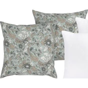 Povlečení LIVARNO home Sada polštářů, 50 x 60 cm a potahů na polštáře Renforcé, 50 x 60 cm, zelená, 4dílná