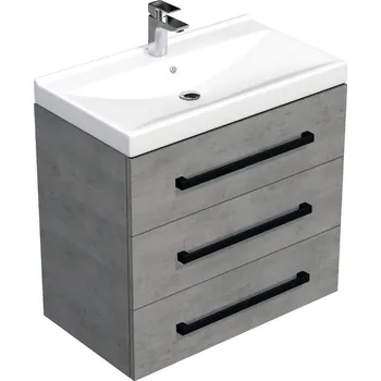 Koupelnový nábytek Koupelnová skříňka s černou úchytkou a umyvadlem SAT Cube Way 80x76,5x46 cm beton mat CUBE46C803BEVER