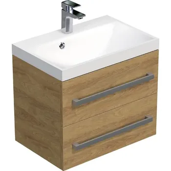 Nábytek Koupelnová skříňka s chromovými úchyty a umyvadlem SAT Cube Way 60x53x40 cm dub Hickory mat CUBE260ZDH