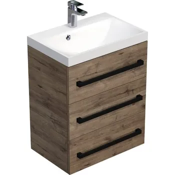 Koupelnový nábytek Koupelnová skříňka s černou úchytkou a umyvadlem SAT Cube Way 60x76,540 cm dub Wellington mat CUBE2C603DW
