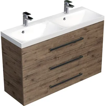 Koupelnový nábytek Koupelnová skříňka s dvojumyvadlem SAT Cube Way 120x76,5x40 cm dub wellington CUBE21203DW