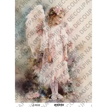 Umělecký papír Rýžový a soft papír na decoupage - Andělka - KB01532 Materiál: Soft, Rozměr: A4