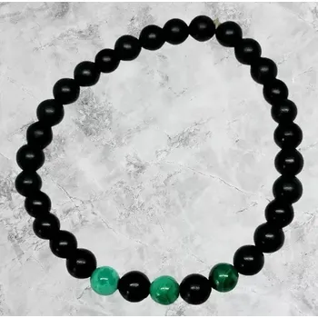 Náramek Šungitový náramek s machitem 6 mm (Malachit - silný ochranný kámen)