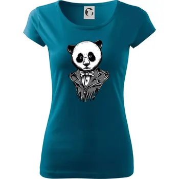 Dámské tričko Panda gentleman - Dámské triko Pure - M ( Petrolejová )