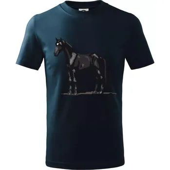 Chlapecké tričko Černý kůň pixel - Tričko dětské bavlněné - 134 cm/8 let ( Námořní modrá (velmi tmavá - téměř černá) )