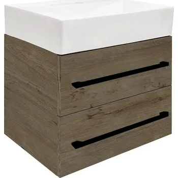 Nábytek Koupelnová skříňka s umyvadlem a černou úchytkou SAT Cube Way 60x53x46 cm dub Wellington mat CUBE46C602DWSATCWL