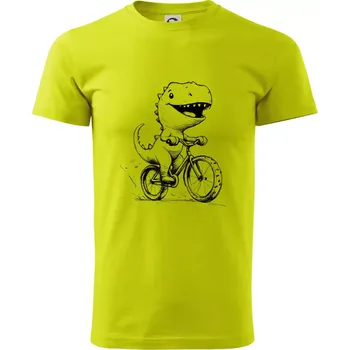 Roztomilý Dinosaurus na kole - Klasické pánské triko vyšší gramáže - XS ( Limetková )