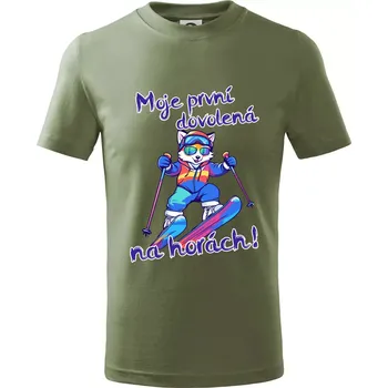 Moje první dovolená na horách modrá liška - Tričko dětské bavlněné - 134 cm/8 let ( Khaki )