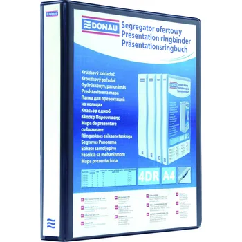 Kroužkový PP pořadač DONAU A4 s průhlednými kapsami 100 mm, 4 kroužky - černá
