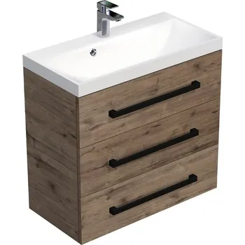 Koupelnový nábytek Koupelnová skříňka s černou úchytkou a umyvadlem SAT Cube Way 80x76,5x40 cm dub Wellington mat CUBE2C803DW