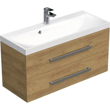 Koupelnový nábytek Koupelnová skříňka s chromovými úchyty a umyvadlem SAT Cube Way 100x53x40 cm dub Hickory mat CUBE2100ZDH