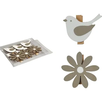 Velikonoční dekorace MFP kolíčky pták+kytka 6ks/3,5-4,5cm dřevo 2221610