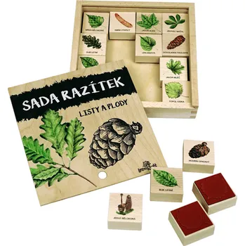 Dřevěná hračka Sada razítek 16 ks - listy a plody
