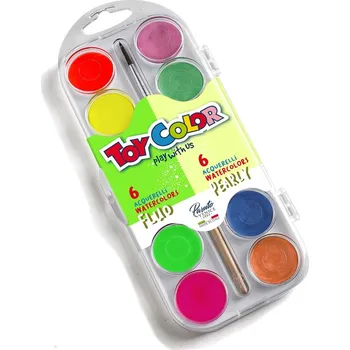 Vodová barva Vodové barvy Toy Color 30 mm, perleť a neon - 12 barev