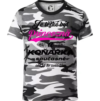 Chlapecké tričko Je těžké být princezna - koňařka - Dětské maskáčové triko - 134 cm/8 let ( Šedý maskáč )