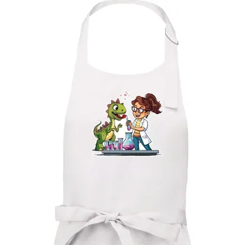Kuchyňská zástěra Chemik a dinosaurus - Holka - Dámská zástěra na vaření - Univerzální velikost ( Bílá )