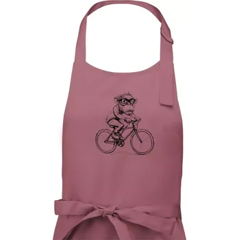 Kuchyňská zástěra Opice s brýlemi na kole - Dámská zástěra na vaření - Univerzální velikost ( Starorůžová )