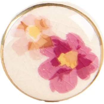 Dveřní kování Béžová keramická knopka s růžovými květy - Ø 3*3 cm / S3 cm