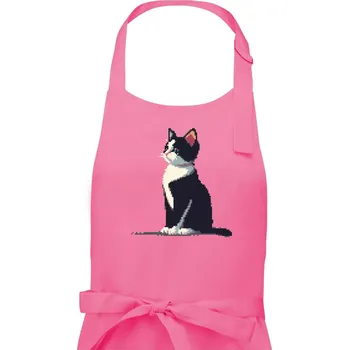 Kuchyňská zástěra Mourovatá kočka pixel - Dámská zástěra na vaření - Univerzální velikost ( Růžová )