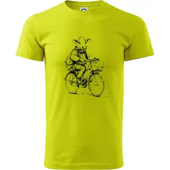 Kráva v obleku na kole - Klasické pánské triko vyšší gramáže - S ( Limetková )