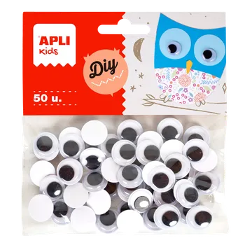 APLI Pohyblivé oči samolepicí, 15 mm, černá, 50 ks