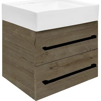 Nábytek Koupelnová skříňka s umyvadlem a černou úchytkou SAT Cube Way 60x53x46 cm dub Wellington mat CUBE46C602DWSATCW