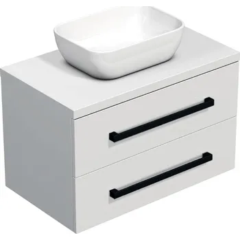 Koupelnový nábytek Koupelnová skříňka s černou úchytkou a krycí deskou SAT Cube Way 80x47,5x46 cm bílá lesk CUBE46C803BI45