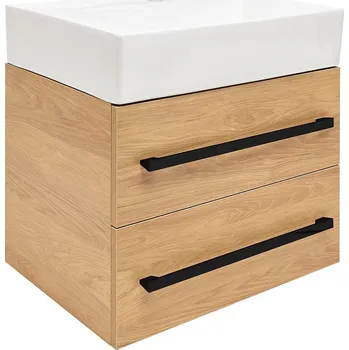 Nábytek Koupelnová skříňka s umyvadlem a černou úchytkou SAT Cube Way 60x53x46 cm dub Hickory mat CUBE46C602DHSATCWL