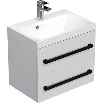 Nábytek Koupelnová skříňka s černou úchytkou a umyvadlem SAT Cube Way 60x53x40 cm bílá lesk lesk/mat CUBE2C60ZBL