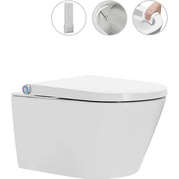 Klozet CERANO - WC závěsné s integrovaným elektronickým bidetem Cronus Premium, Vortex Rimless 180° + UF sedátko - bílá lesklá - 59,3x38,4 cm