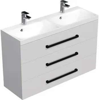 Nábytek Koupelnová skříňka s černou úchytkou a umyvadlem SAT Cube Way 120x76,5x40 cm bílá lesk lesk CUBE2C1203BL