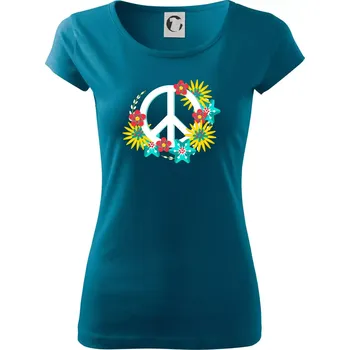 Dámské tričko Peace symbol abstraktní - Dámské triko Pure - XS ( Petrolejová )