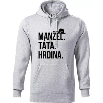Pánská mikina Manžel táta hrdina - Mikina pánská Cape s kapucí - 4XL ( Světlešedý Melír )
