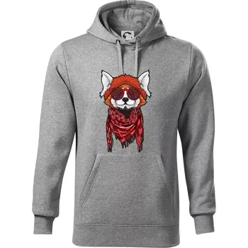 Pánská mikina Červená panda hipster - Mikina pánská Cape s kapucí - 5XL ( Tmavě šedý melír )