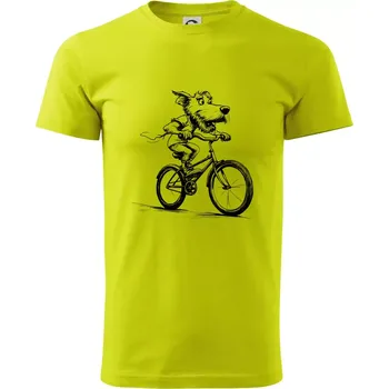 Pánské tričko Pes na kole - Klasické pánské triko vyšší gramáže - XS ( Limetková )
