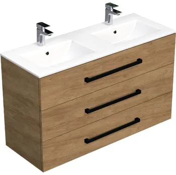 Koupelnový nábytek Koupelnová skříňka s černou úchytkou a umyvadlem SAT Cube Way 120x71x46 cm dub Hickory mat CUBE46C1203DHMOD