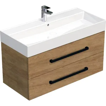 Koupelnový nábytek Koupelnová skříňka s černou úchytkou a umyvadlem SAT Cube Way 100x53x46 cm dub Hickory mat CUBE46C1002DHSAT