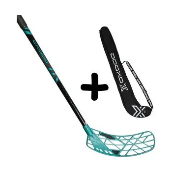 Florbalová hůl Oxdog ULTRALIGHT HES 27 TQ ROUND MBC2 + Stickbag Set florbalky s vakem černá / tyrkysová, Pravá (pravá ruka dole), 103cm (=113cm)