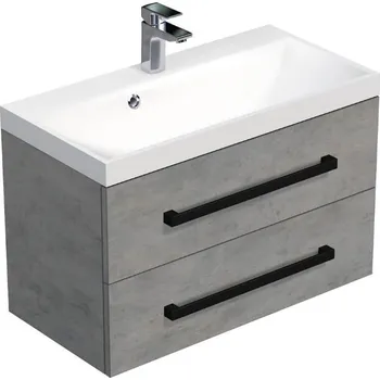 Nábytek Koupelnová skříňka s černou úchytkou a umyvadlem SAT Cube Way 80x53x40 cm beton mat CUBE2C80ZBE