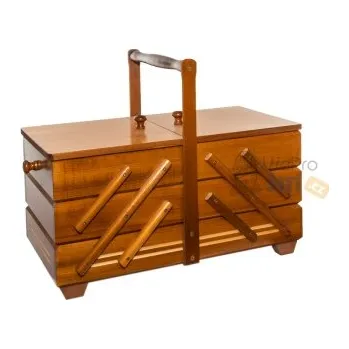 Organizér galanterie Kazeta na šití světle hnědé dřevo rozkládací velká - SV.HNĚDÉ DŘEVO, 42,5x20x32cm