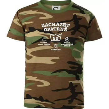 Chlapecké tričko Zacházet opatrně 50 - Dětské maskáčové triko - 146 cm/10 let ( Hnědý maskáč )