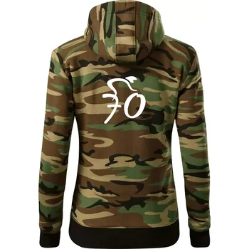 Dámská mikina Cyklista slaví sedmdesátku (70) - Dámská mikina trendy zipper s kapucí - S ( Hnědý maskáč )