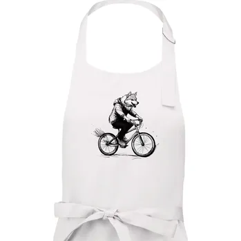 Kuchyňská zástěra Vlk na kole - Dámská zástěra na vaření - Univerzální velikost ( Bílá )