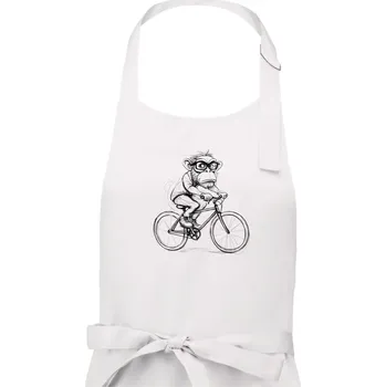 Kuchyňská zástěra Opice s brýlemi na kole - Pánská zástěra na vaření - Univerzální velikost ( Bílá )