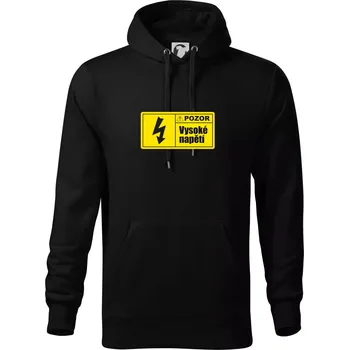 Pánská mikina Pozor vysoké napětí - Mikina pánská Cape s kapucí - 4XL ( Černá )